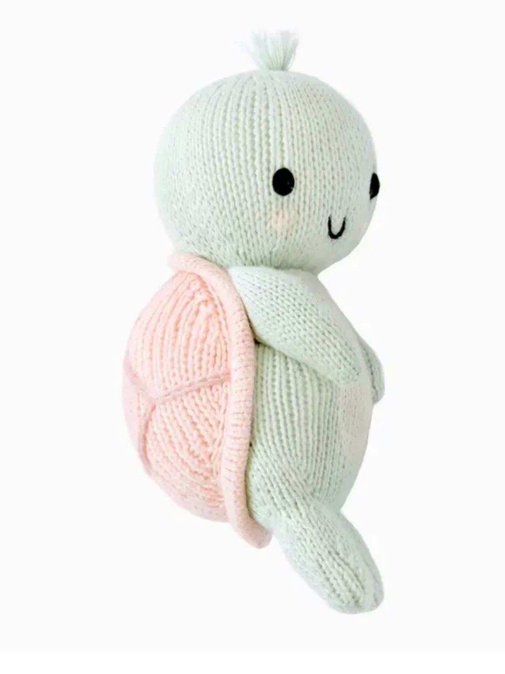 Knit Turtle Plush Toy - Mint Green with Pink Shell